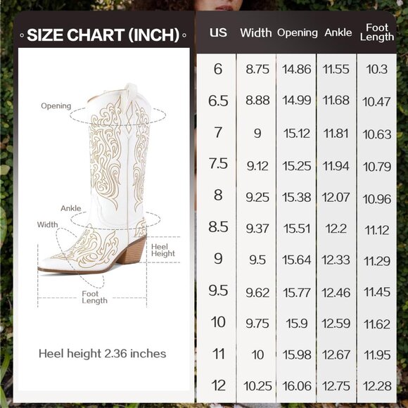 Women White Knee High Boots Cowgirl Boots Cowboy Tall Boots Western Wide Calf - Picture 9 of 9